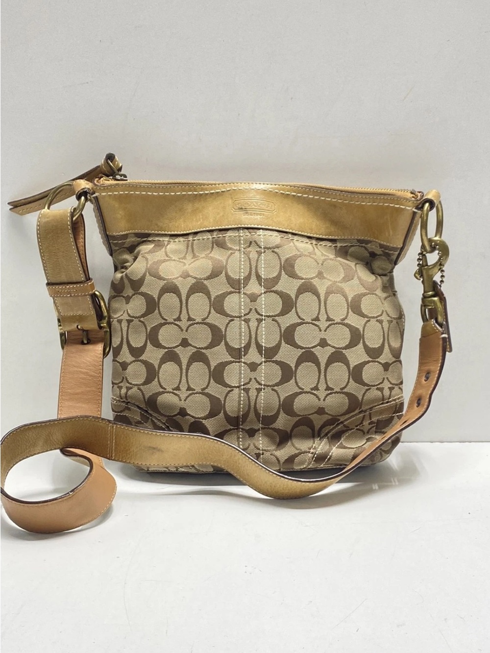 Designer Monogram Crossbody Bag in Beige and Tan